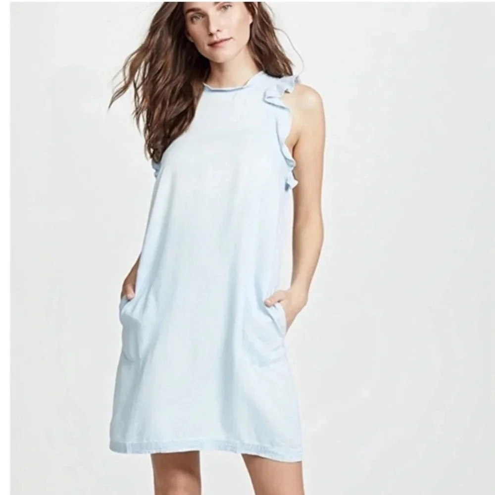 Bella Dahl Blue Ruffled Chambray Sleeveless Dress Size L